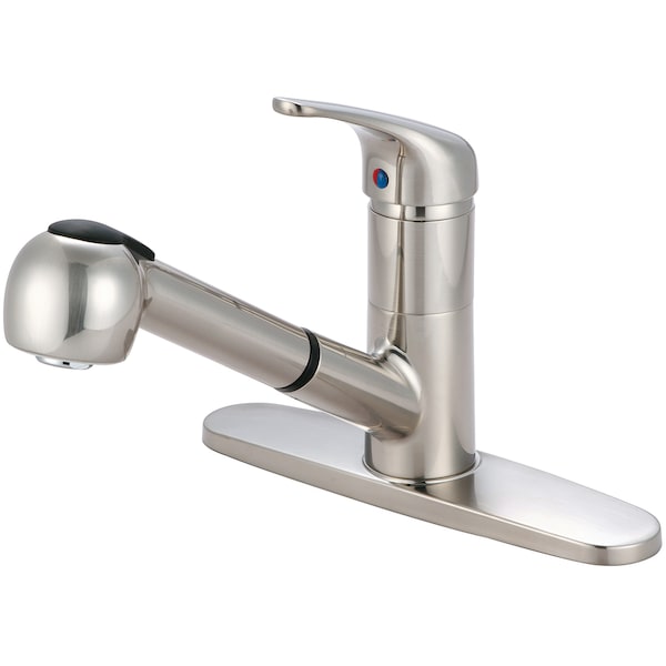 Olympia Faucets Single Handle Pull-Out Kitchen Faucet, Compression Hose, Stndard, Nckl K-5030-BN - main